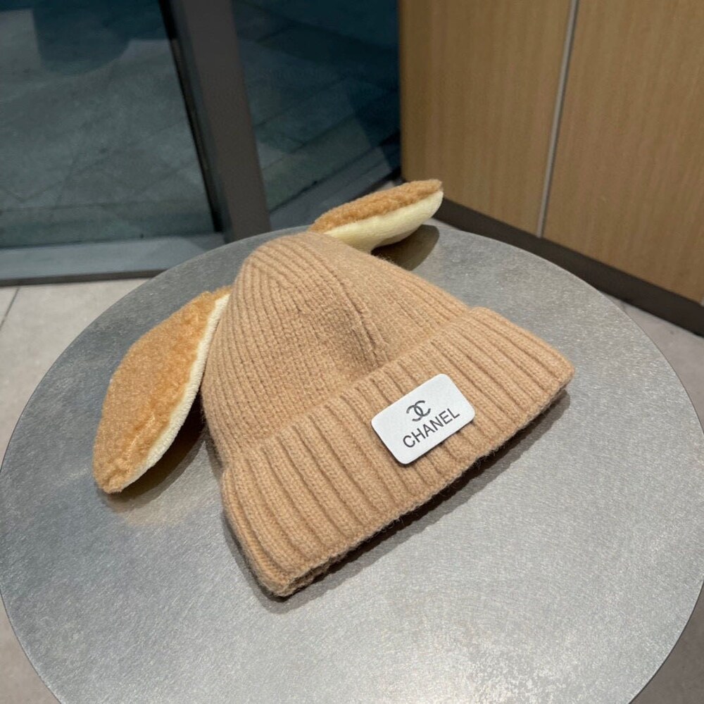 Chanel Bunny Ear Ribbed Knit Beanie in Camel - Picture 4 of 5